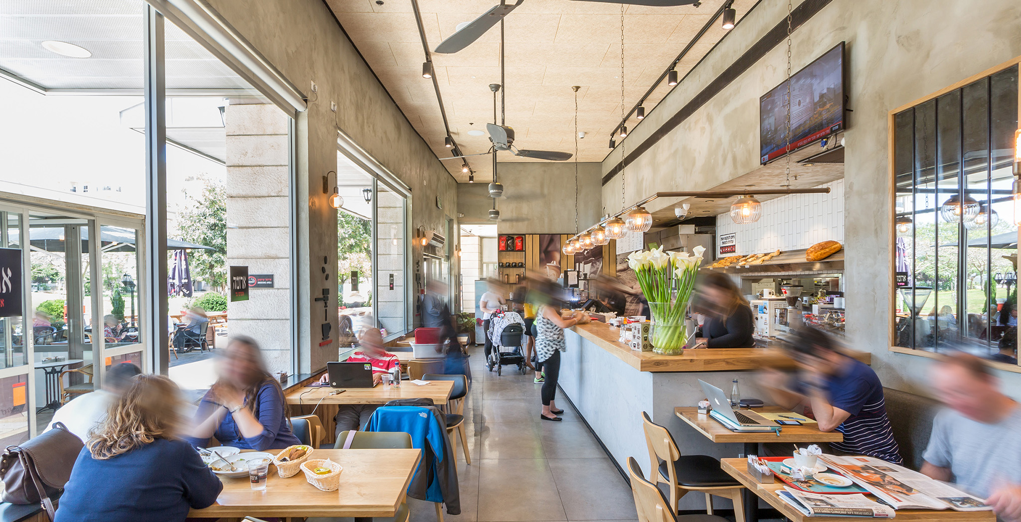 Counter and seating area inside the Mother Colonies branch