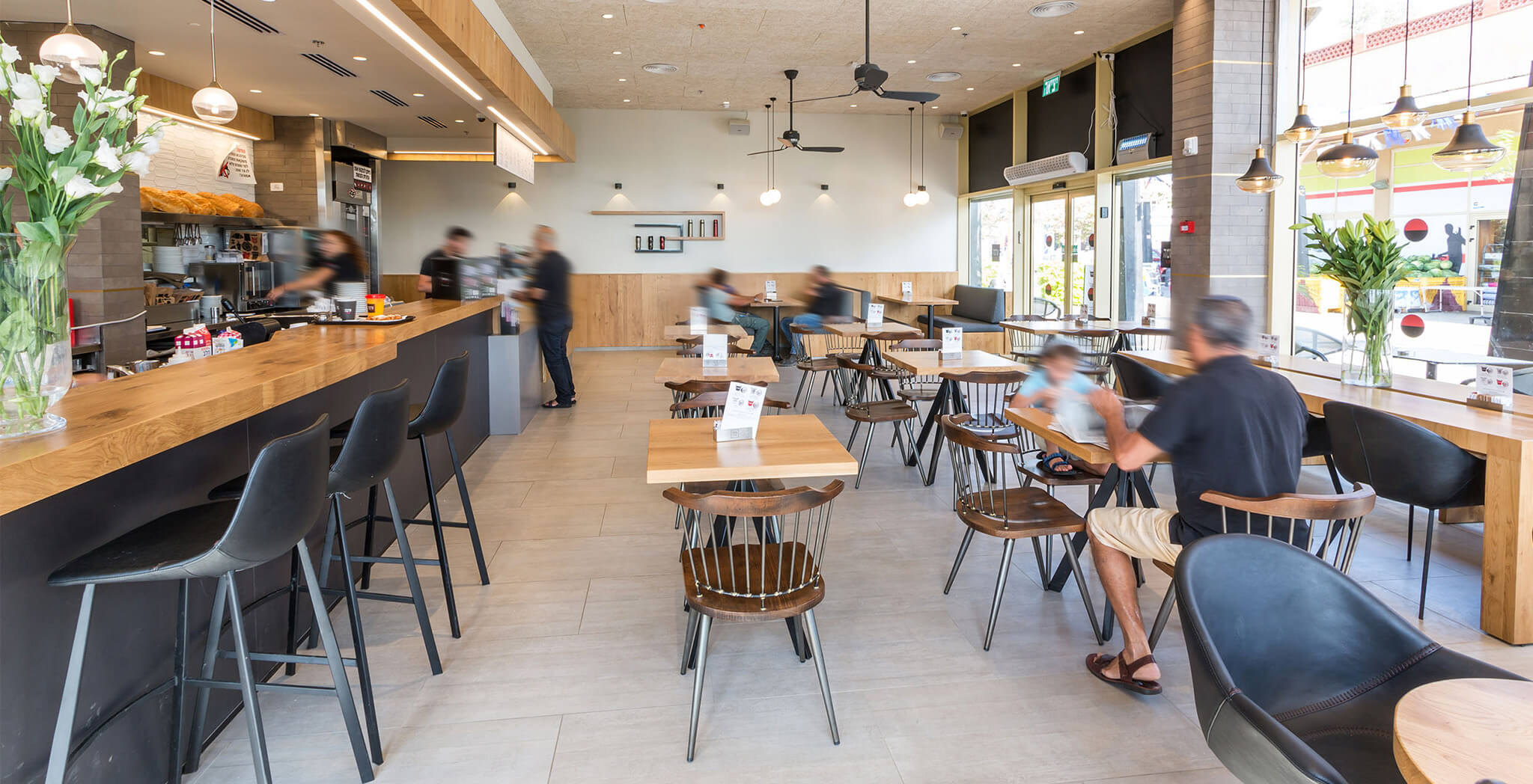 Internal seating area and tower branch counter